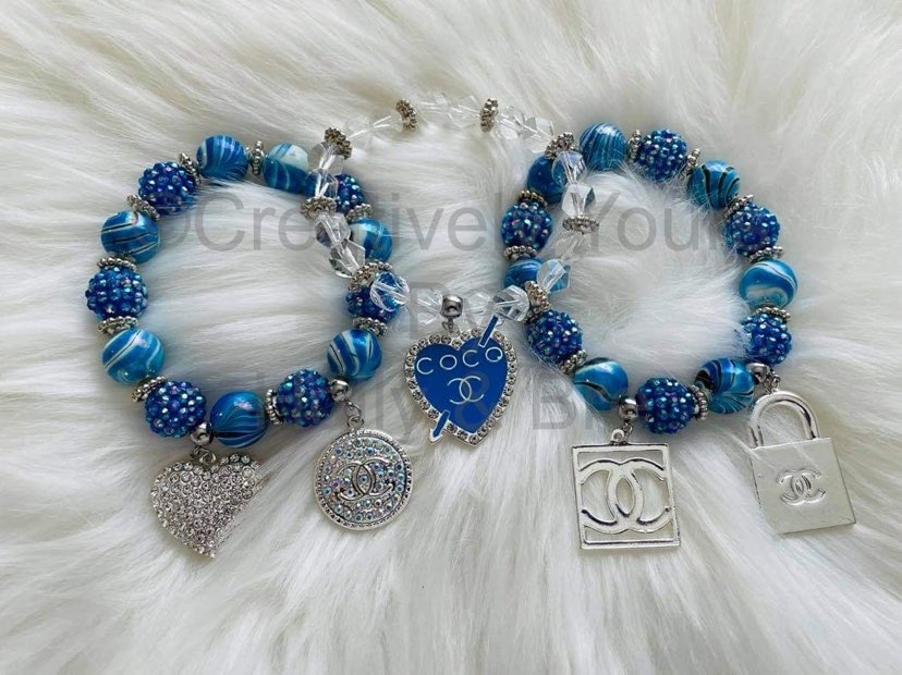 Blue Beaded Bracelets w/ Charms