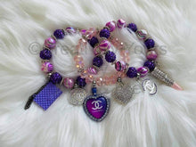 Load image into Gallery viewer, Purple Beaded Bracelets w/ Charms
