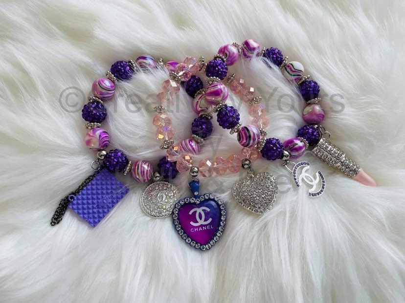 Purple Beaded Bracelets w/ Charms