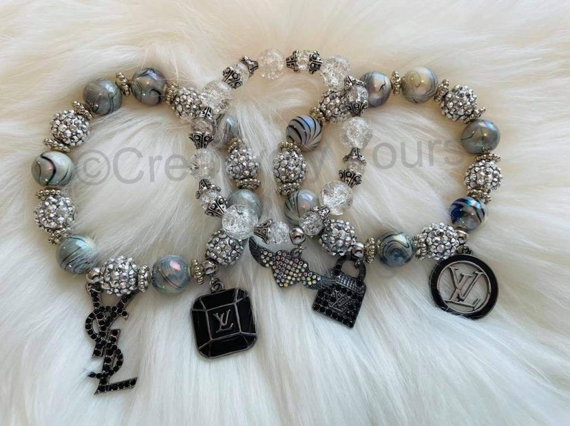 Silver Beaded Bracelets w/ Charms